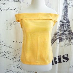 Yellow Striped Off-the-Shoulder Top - Size S